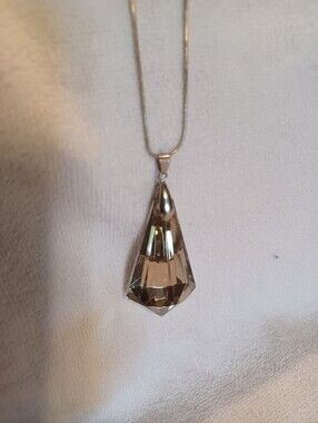 Faceted Teardrop Crystal Pendant Necklace - Silver 925 Chain - Clear